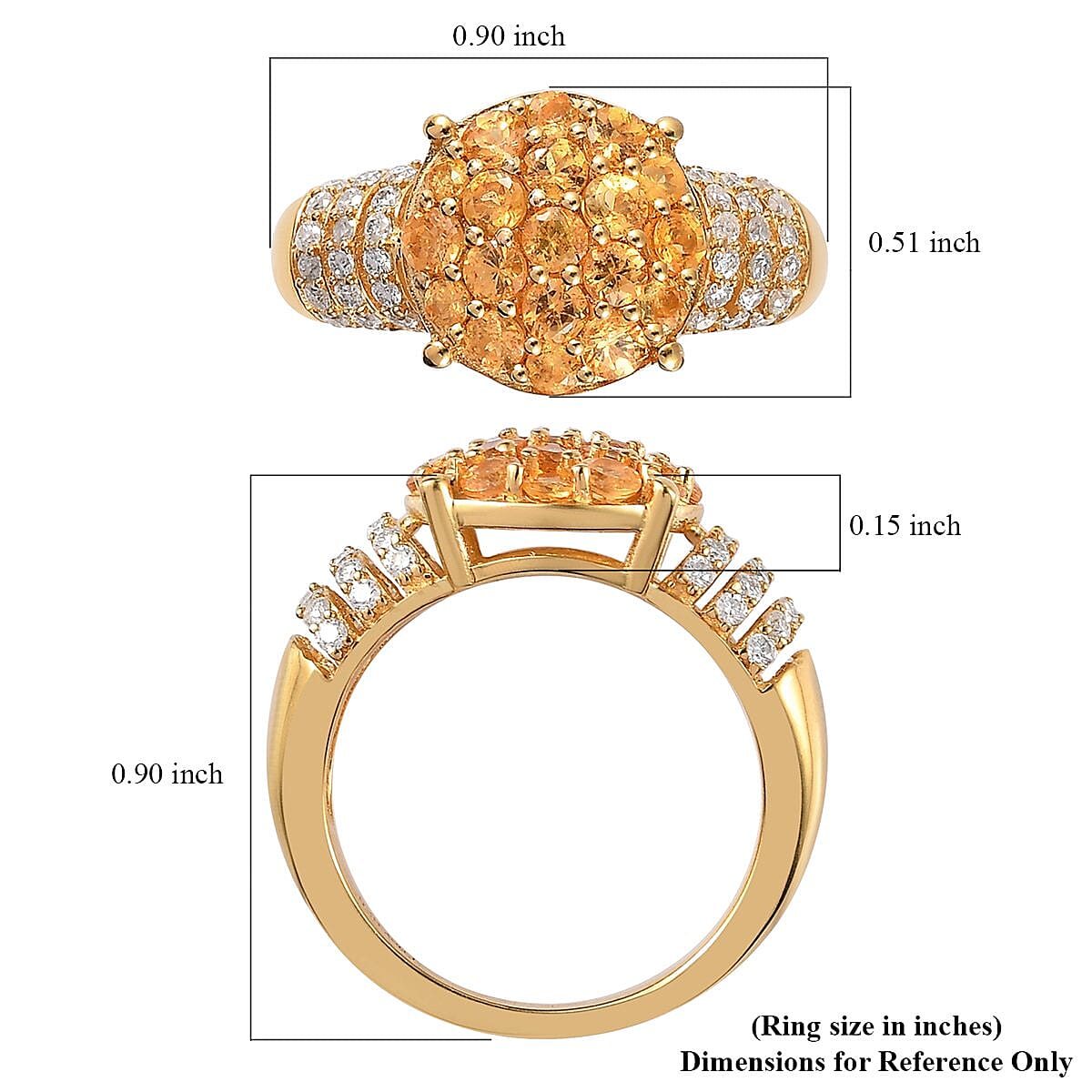 Premium Viceroy Spessartine Garnet and Moissanite Cluster Ring in Vermeil Yellow Gold Over Sterling Silver (Size 10.0) 1.75 ctw