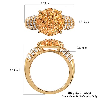 Premium Viceroy Spessartine Garnet and Moissanite Cluster Ring in Vermeil Yellow Gold Over Sterling Silver (Size 10.0) 1.75 ctw