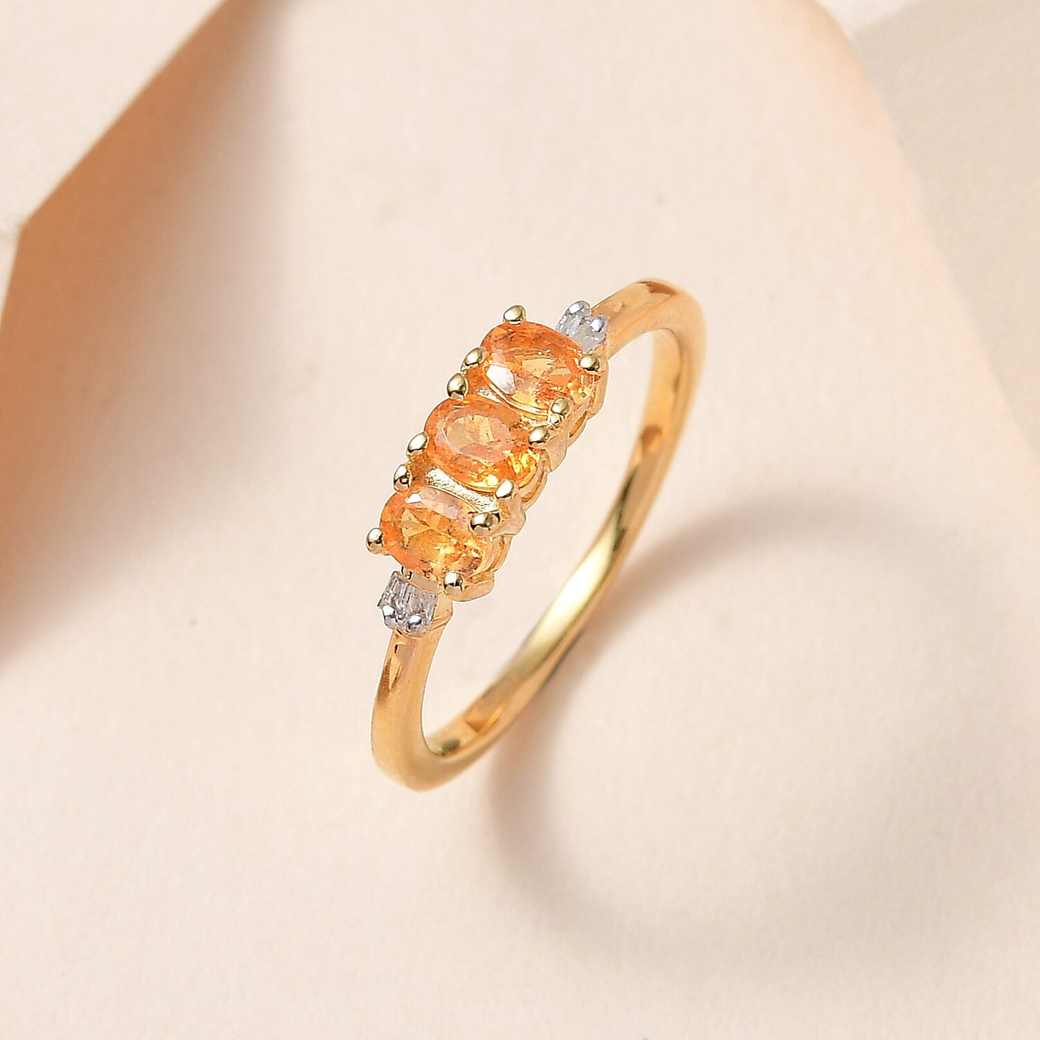 Viceroy Spessartine Garnet and Diamond Accent 3 Stone Ring in Vermeil Yellow Gold Over Sterling Silver (Size 10.0) 0.65 ctw