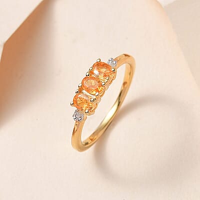Viceroy Spessartine Garnet and Diamond Accent 3 Stone Ring in Vermeil Yellow Gold Over Sterling Silver (Size 10.0) 0.65 ctw