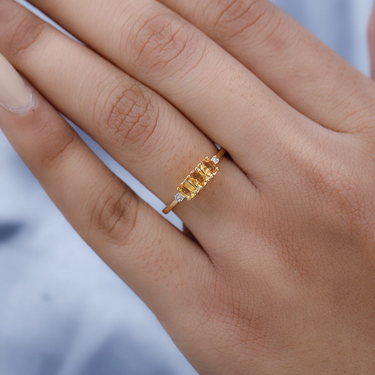 Viceroy Spessartine Garnet and Diamond Accent 3 Stone Ring in Vermeil Yellow Gold Over Sterling Silver 0.65 ctw image number 2