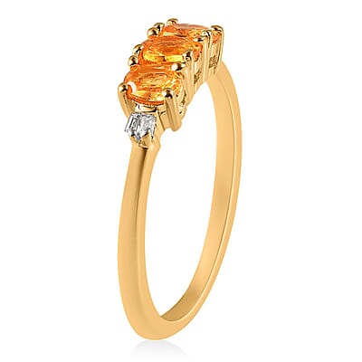 Viceroy Spessartine Garnet and Diamond Accent 3 Stone Ring in Vermeil Yellow Gold Over Sterling Silver (Size 10.0) 0.65 ctw