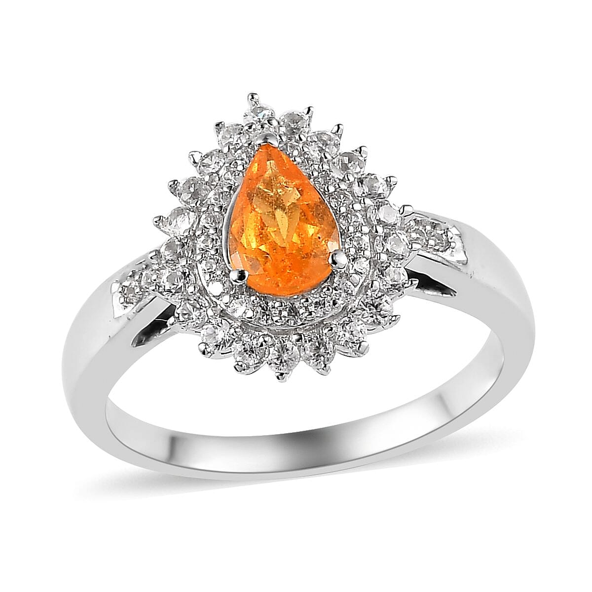 Viceroy Spessartine Garnet and White Zircon Double Halo Ring in Platinum Over Sterling Silver (Size 10.0) 1.35 ctw