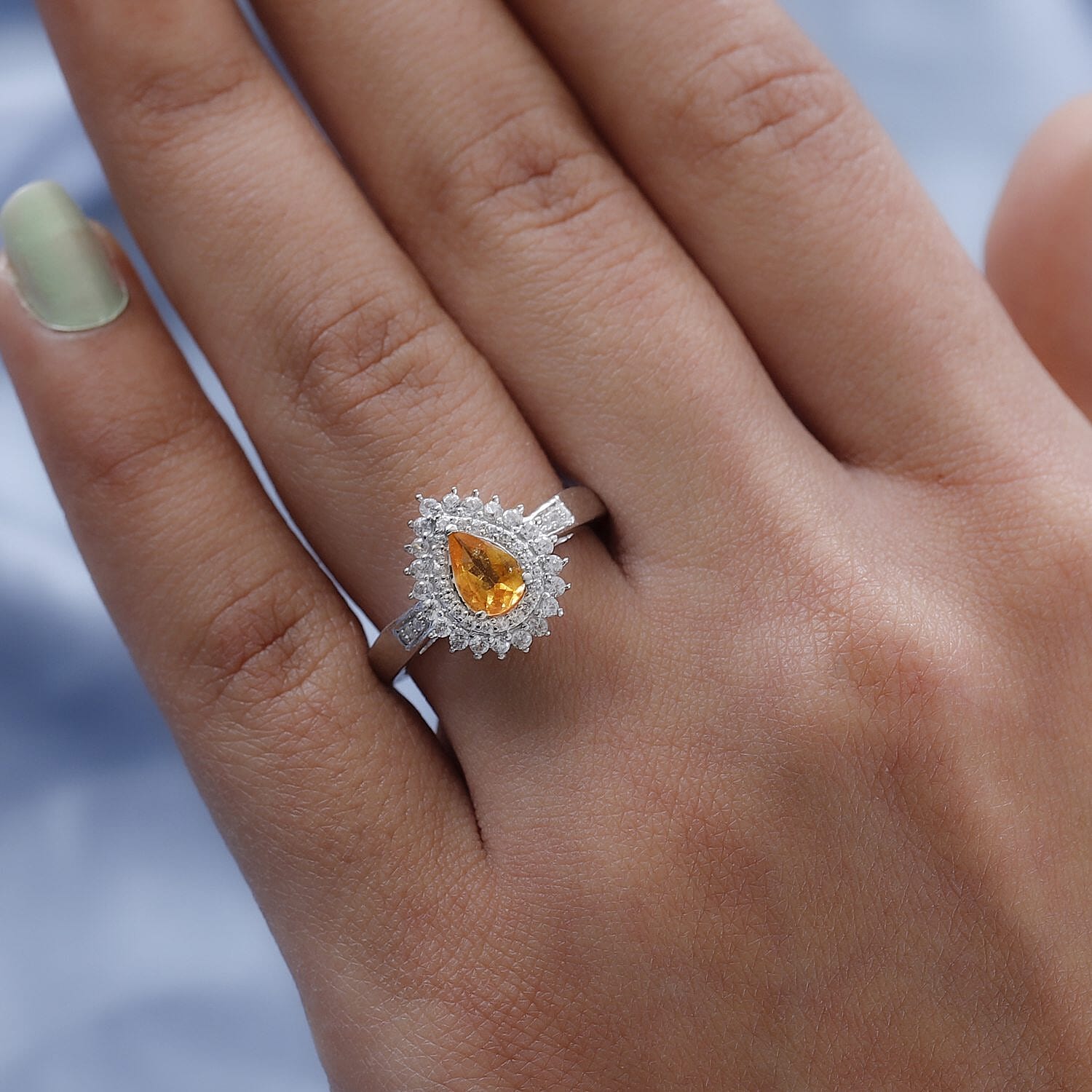 Viceroy Spessartine Garnet and White Zircon Double Halo Ring in Platinum Over Sterling Silver (Size 10.0) 1.35 ctw
