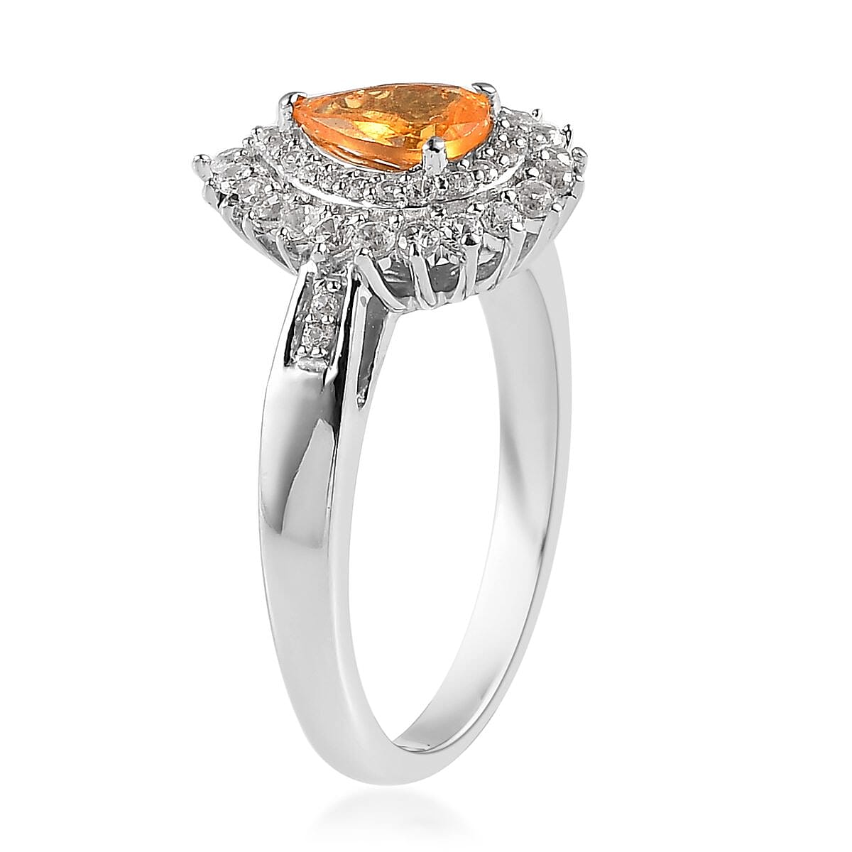 Viceroy Spessartine Garnet and White Zircon Double Halo Ring in Platinum Over Sterling Silver (Size 10.0) 1.35 ctw