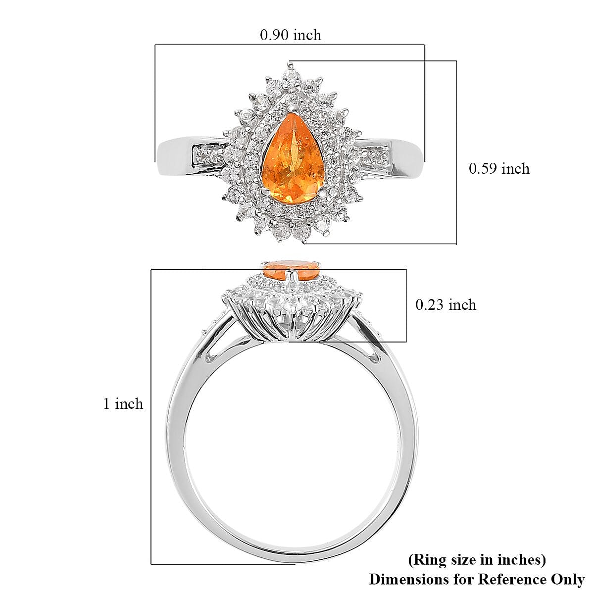 Viceroy Spessartine Garnet and White Zircon Double Halo Ring in Platinum Over Sterling Silver (Size 10.0) 1.35 ctw