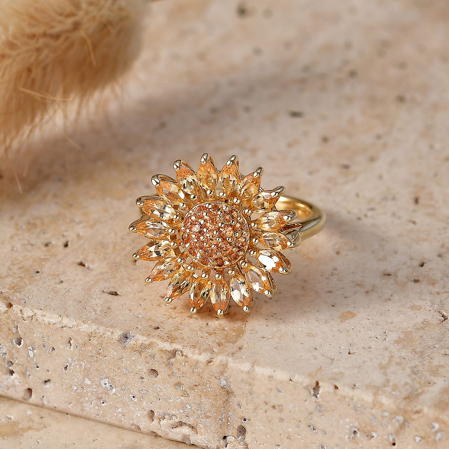 Premium Brazilian Citrine and Orange Sapphire 1.80 ctw Ring in 18K Vermeil Yellow Gold Over Sterling Silver (Size 6.0)