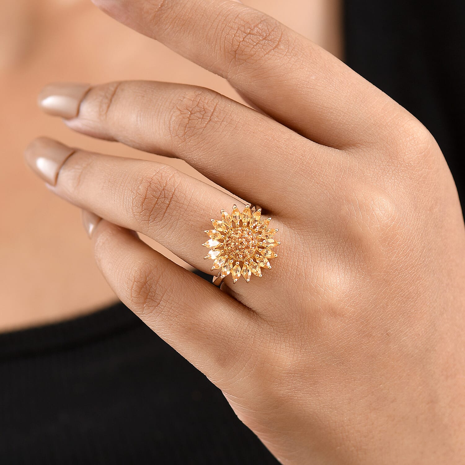 Premium Brazilian Citrine and Orange Sapphire 1.80 ctw Ring in 18K Vermeil Yellow Gold Over Sterling Silver (Size 6.0)