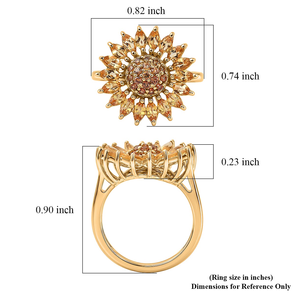 Premium Brazilian Citrine and Orange Sapphire 1.80 ctw Ring in 18K Vermeil Yellow Gold Over Sterling Silver (Size 6.0)