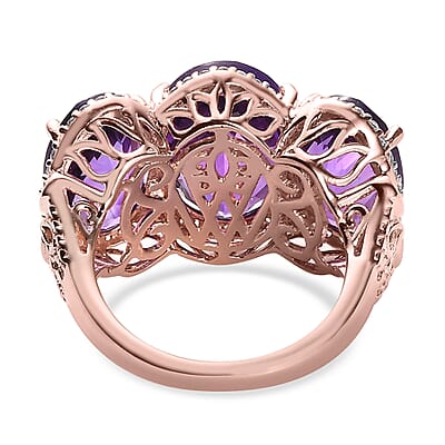 Checkerboard Cut Premium African Amethyst and White Zircon 12.15 ctw Ring in 18K Vermeil Rose Gold Over Sterling Silver (Size 7.0)