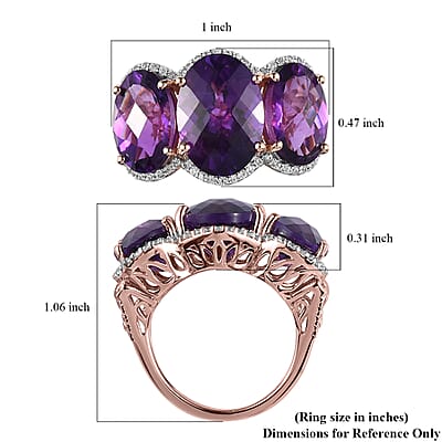 Checkerboard Cut Premium African Amethyst and White Zircon 12.15 ctw Ring in 18K Vermeil Rose Gold Over Sterling Silver (Size 7.0)