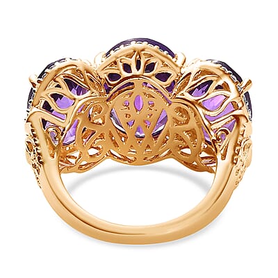 Premium African Amethyst and White Zircon 12.15 ctw Ring in 18K Vermeil Yellow Gold Over Sterling Silver (Size 7.0)