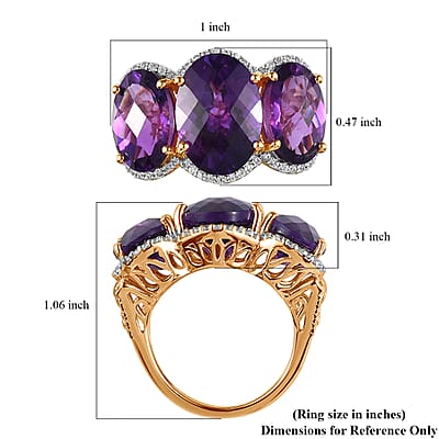 Premium African Amethyst and White Zircon 12.15 ctw Ring in 18K Vermeil Yellow Gold Over Sterling Silver (Size 7.0)