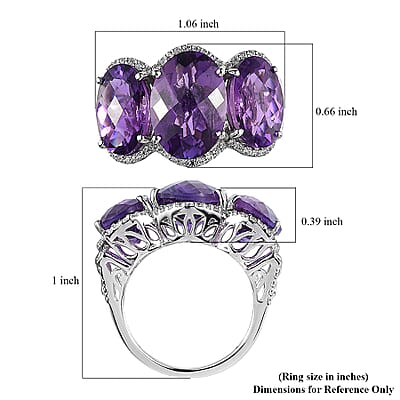 Checkerboard Cut Premium African Amethyst and White Zircon 12.15 ctw Ring in Rhodium Over Sterling Silver (Size 5.0)