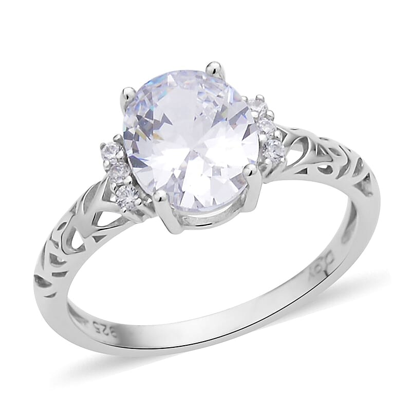 Simulated Diamond Ring in Rhodium Over Sterling Silver (Size 10.0)