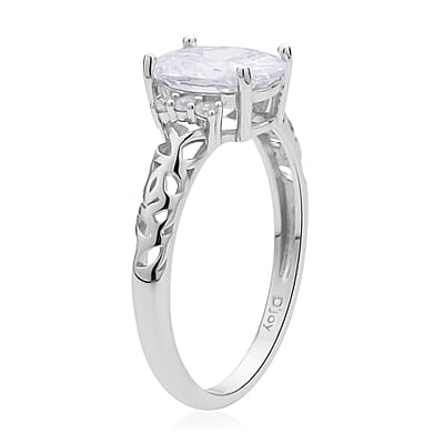 Simulated Diamond Ring in Rhodium Over Sterling Silver (Size 10.0)