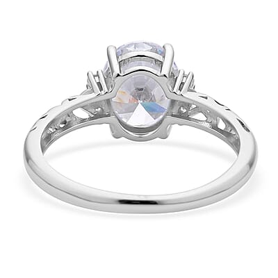 Simulated Diamond Ring in Rhodium Over Sterling Silver (Size 10.0)