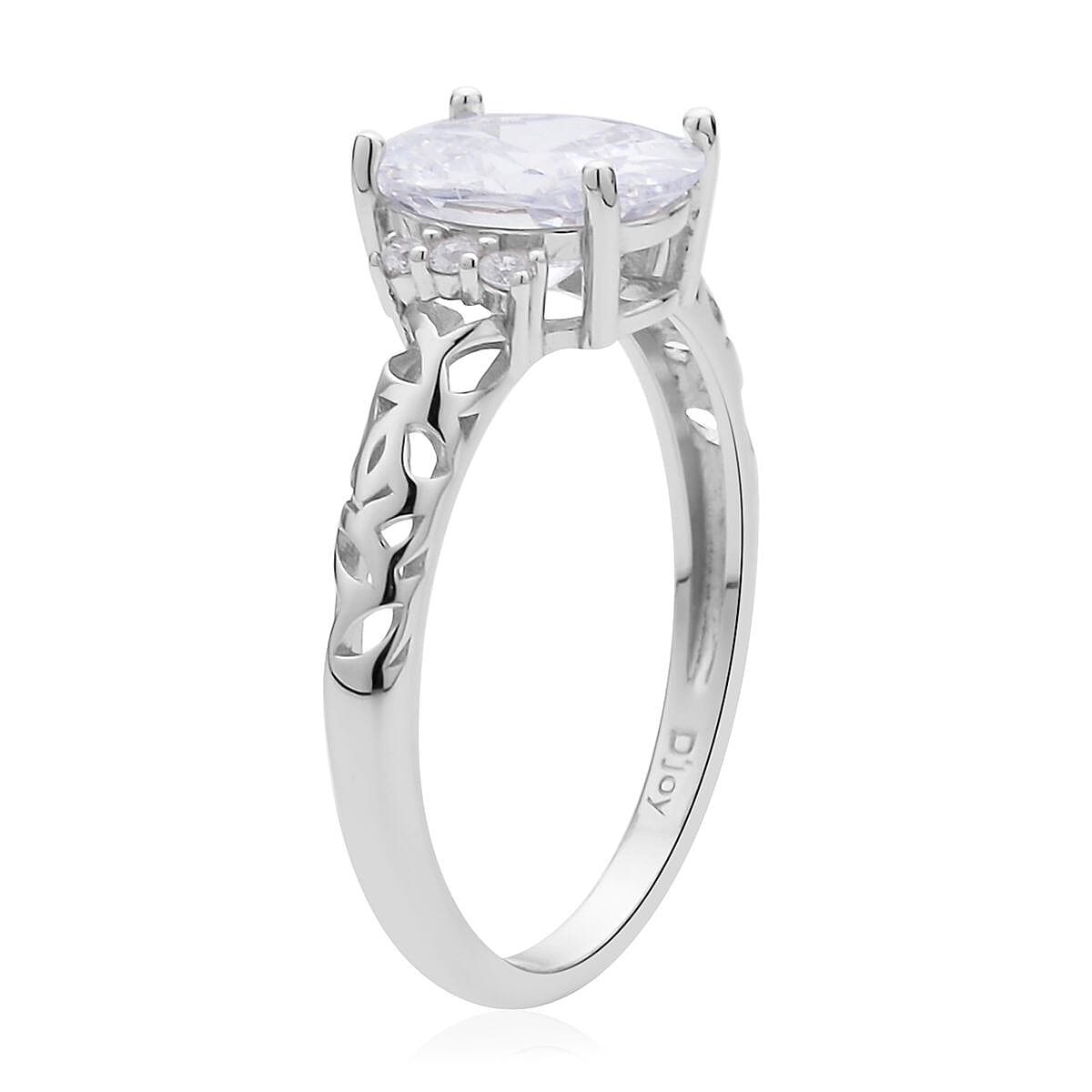 Simulated Diamond Ring in Rhodium Over Sterling Silver (Size 6.0) image number 3