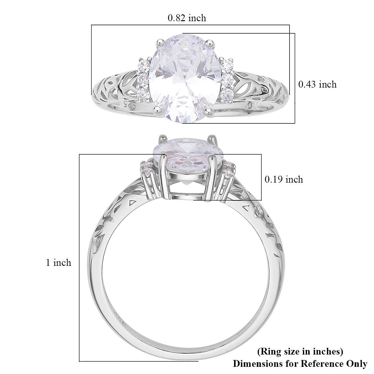 Simulated Diamond Ring in Rhodium Over Sterling Silver (Size 6.0) image number 5