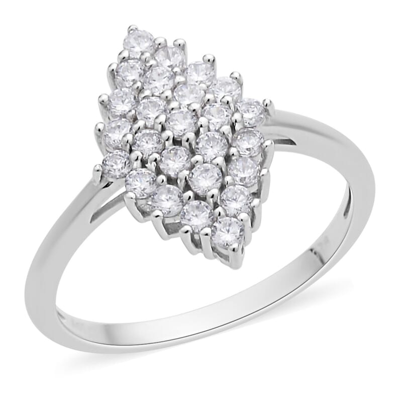 Simulated Diamond Marquise Shape Ring in Rhodium Over Sterling Silver (Size 10.0)