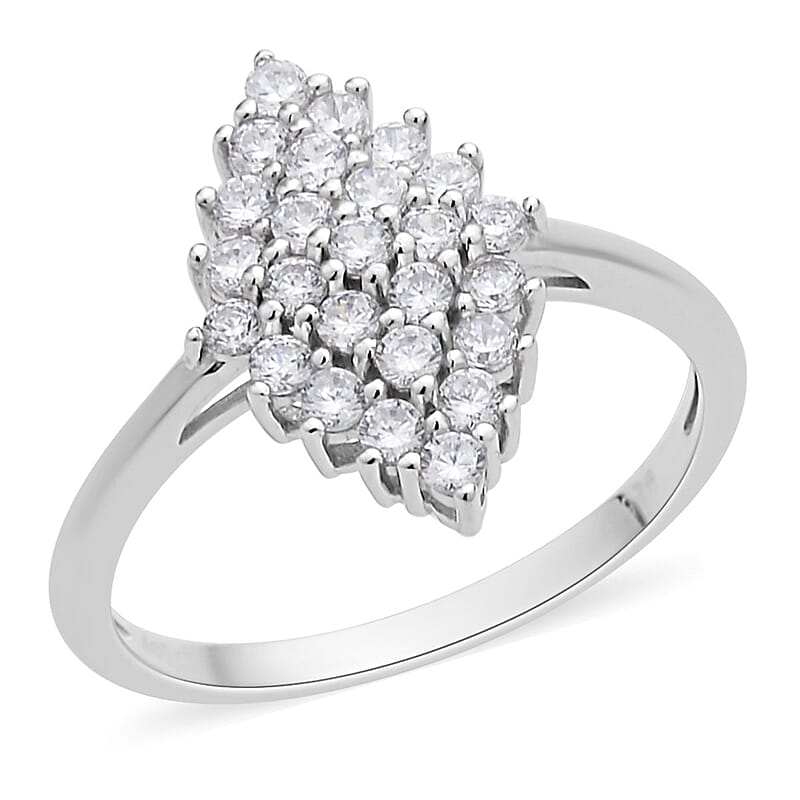 Simulated Diamond Marquise Shape Ring in Rhodium Over Sterling Silver (Size 10.0)