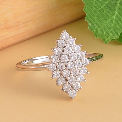 Simulated Diamond Marquise Shape Ring in Rhodium Over Sterling Silver (Size 10.0)