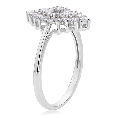 Simulated Diamond Marquise Shape Ring in Rhodium Over Sterling Silver (Size 10.0)