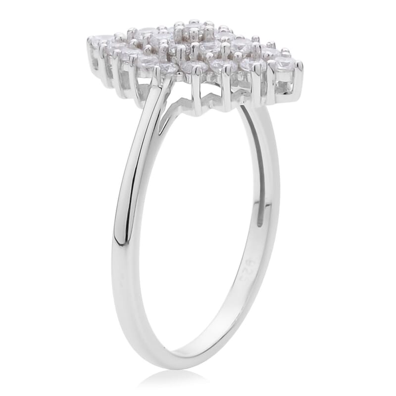 Simulated Diamond Marquise Shape Ring in Rhodium Over Sterling Silver (Size 10.0)