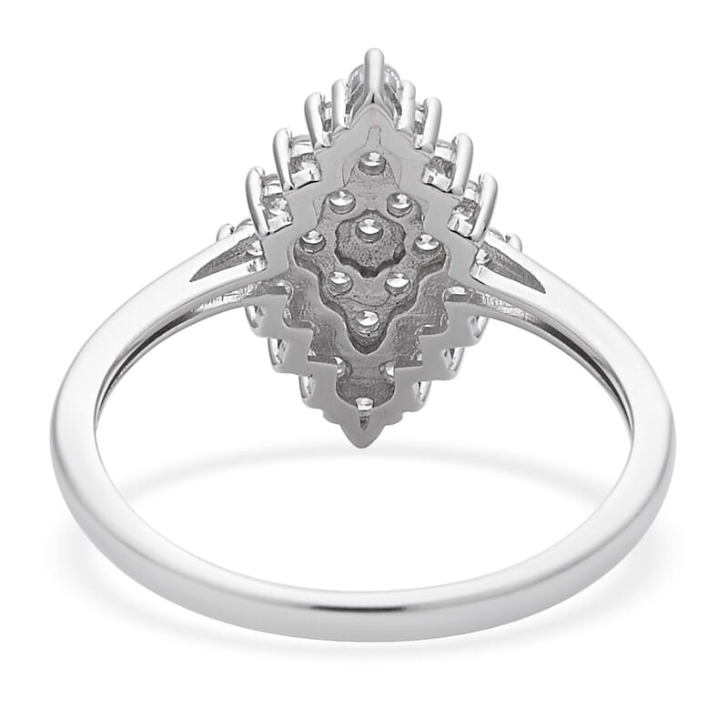 Simulated Diamond Marquise Shape Ring in Rhodium Over Sterling Silver (Size 10.0)