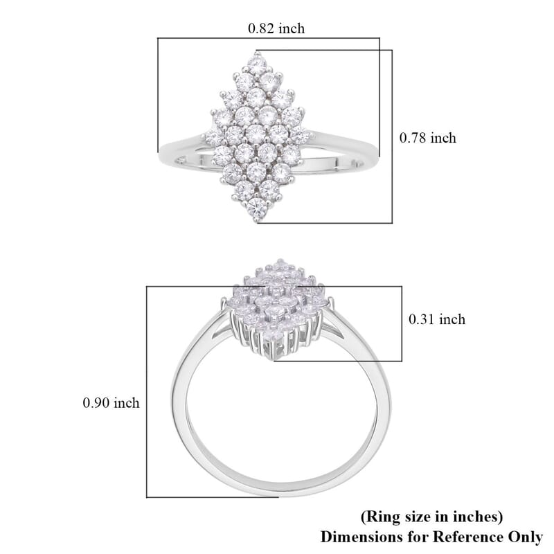 Simulated Diamond Marquise Shape Ring in Rhodium Over Sterling Silver (Size 10.0)