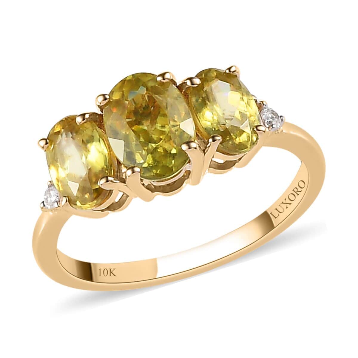 LUXORO 10K Yellow Gold Premium Sava Sphene and Diamond Ring (Size 10.0) 2 Grams 2.15 ctw image number 0