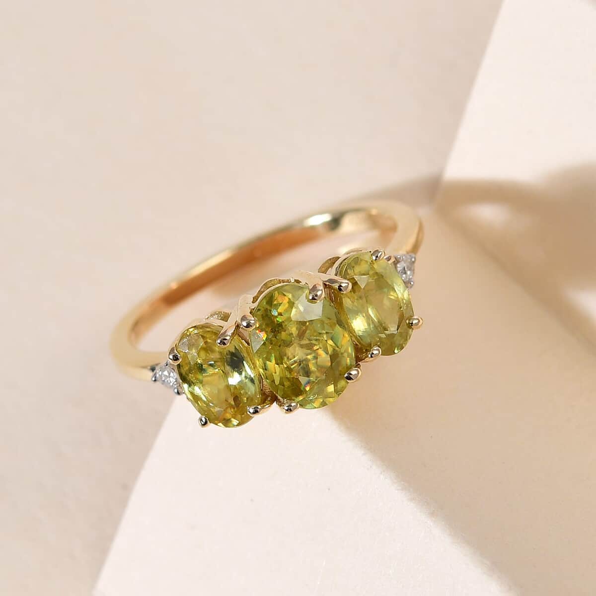 LUXORO 10K Yellow Gold Premium Sava Sphene and Diamond Ring (Size 10.0) 2 Grams 2.15 ctw image number 1