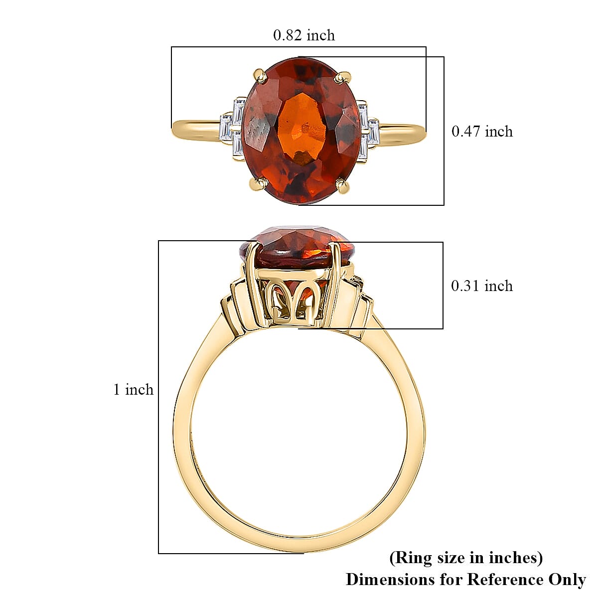Luxoro 10K Yellow Gold Premium Sri Lankan Honey Garnet and Diamond January Birthstone Ring (Size 7.0) 4.60 ctw image number 5