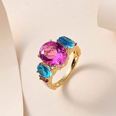 Radiant Orchid Quartz (Triplet) and Multi Gemstone Ring in Vermeil Yelllow Gold and Platinum Over Sterling Silver (Size 10.0) 7.25 ctw