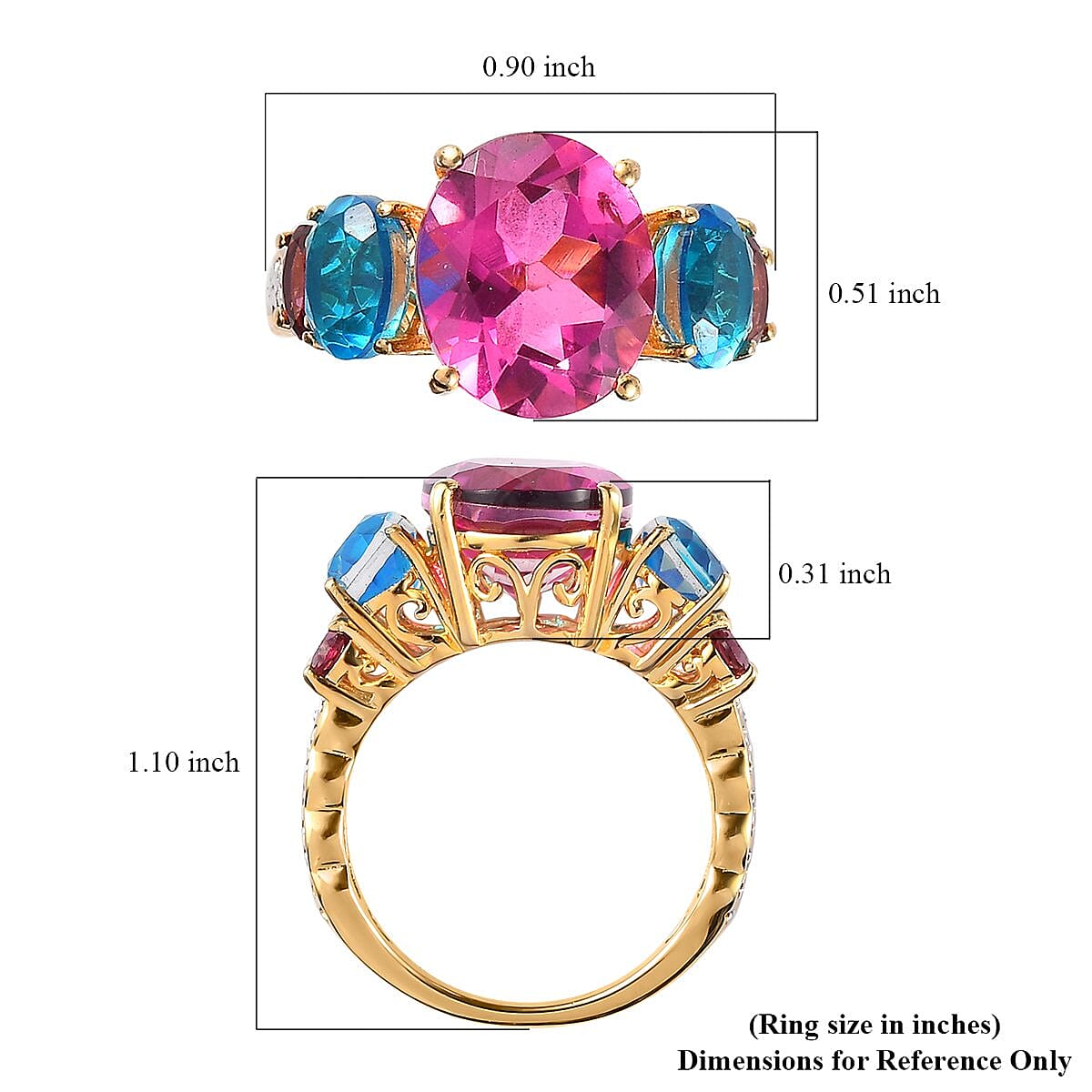 Radiant Orchid Quartz and Multi Gemstone Ring in Vermeil Yelllow Gold and Platinum Over Sterling Silver (Size 10.0) 7.25 ctw (Delivered in 3-5 Business Days) image number 5
