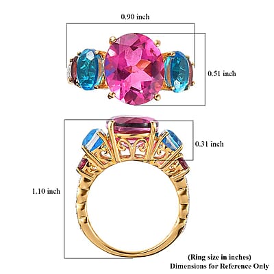 Radiant Orchid Quartz (Triplet) and Multi Gemstone Ring in Vermeil Yelllow Gold and Platinum Over Sterling Silver (Size 10.0) 7.25 ctw
