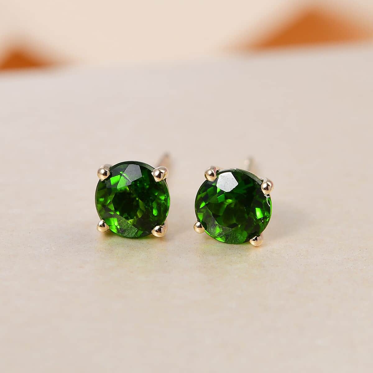 Luxoro Premium Chrome Diopside 1.00 ctw Solitaire Stud Earrings, 10K Yellow Gold Earrings, Gold Gifts For Her, Chrome Diopside Jewelry image number 1