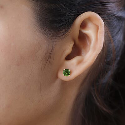Luxoro Premium Chrome Diopside 1.00 ctw Solitaire Stud Earrings, 10K Yellow Gold Earrings, Gold Gifts For Her, Chrome Diopside Jewelry