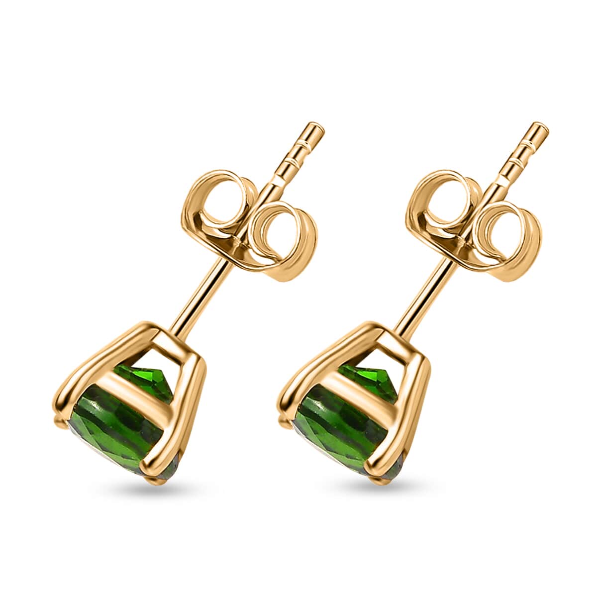 Luxoro Premium Chrome Diopside 1.00 ctw Solitaire Stud Earrings, 10K Yellow Gold Earrings, Gold Gifts For Her, Chrome Diopside Jewelry image number 3