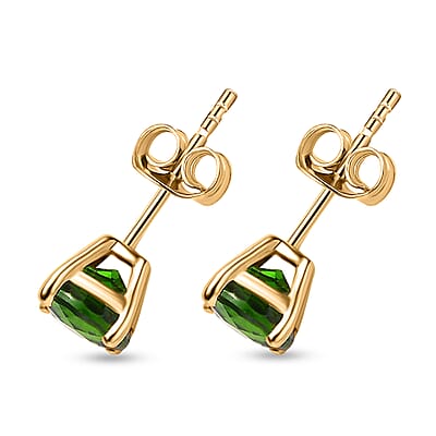 Luxoro Premium Chrome Diopside 1.00 ctw Solitaire Stud Earrings, 10K Yellow Gold Earrings, Gold Gifts For Her, Chrome Diopside Jewelry