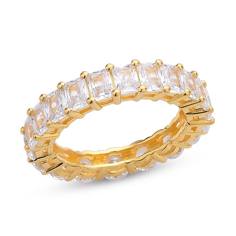 Lustro Stella Made with the Finest CZ Half Baguette Half Oval Eternity Band Ring in 14K YG Over Sterling Silver (Size 6.0) 5.75 ctw