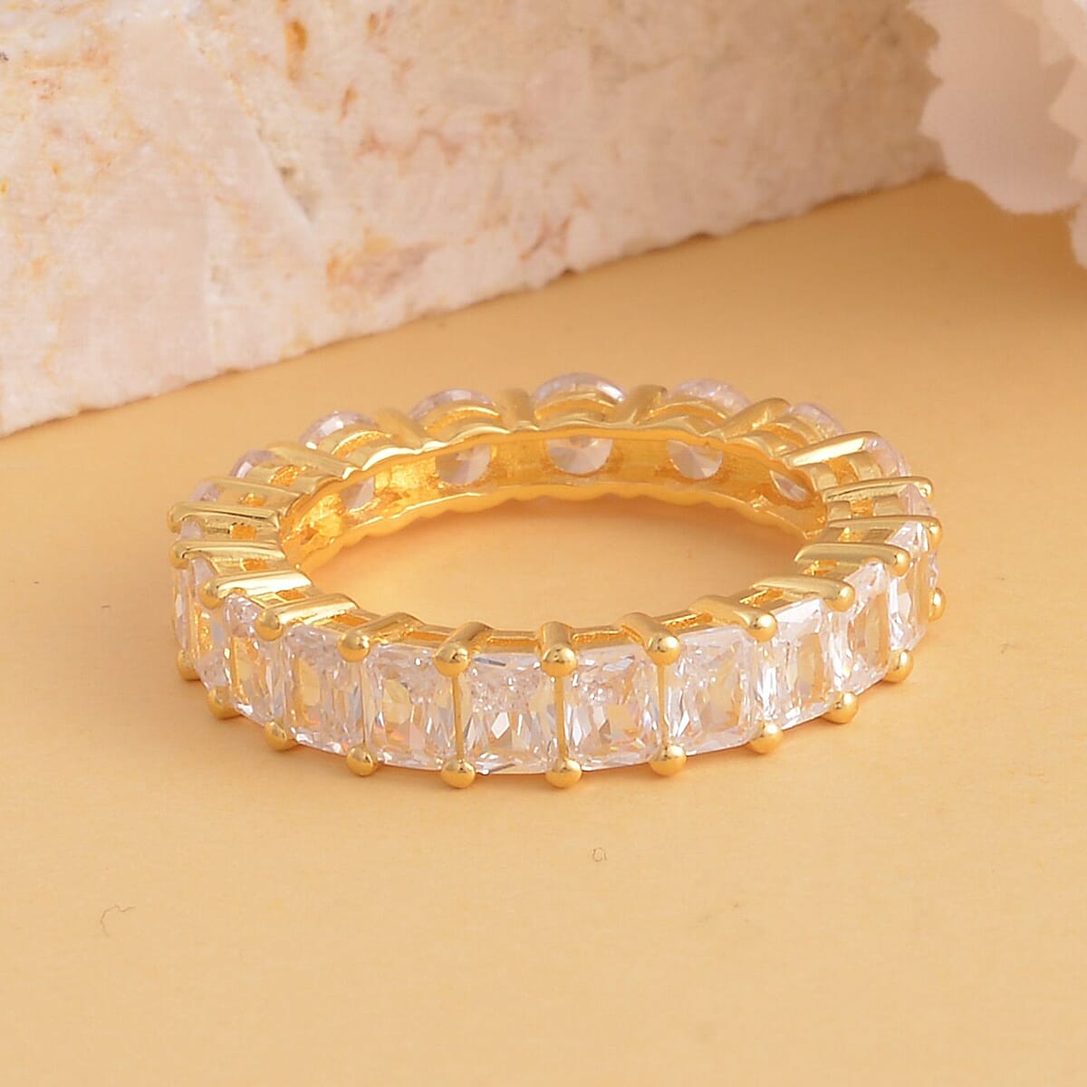 Simulated White Diamond Eternity Band Ring in 14K YG Over Sterling Silver (Size 6.0) 5.75 ctw image number 1