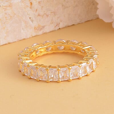 Lustro Stella Made with the Finest CZ Half Baguette Half Oval Eternity Band Ring in 14K YG Over Sterling Silver (Size 6.0) 5.75 ctw