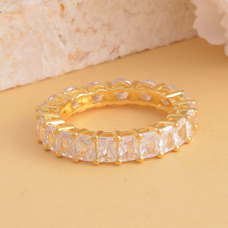 Lustro Stella Made with the Finest CZ Half Baguette Half Oval Eternity Band Ring in 14K YG Over Sterling Silver (Size 6.0) 5.75 ctw