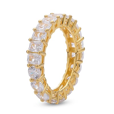 Lustro Stella Made with the Finest CZ Half Baguette Half Oval Eternity Band Ring in 14K YG Over Sterling Silver (Size 6.0) 5.75 ctw