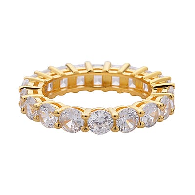 Lustro Stella Made with the Finest CZ Half Baguette Half Oval Eternity Band Ring in 14K YG Over Sterling Silver (Size 6.0) 5.75 ctw