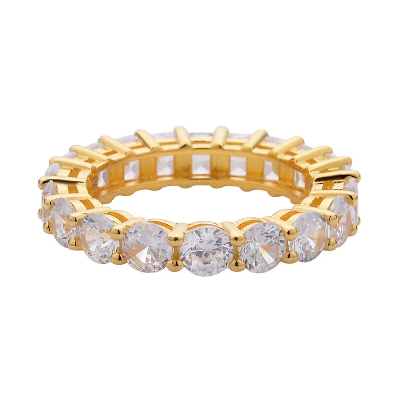 Lustro Stella Made with the Finest CZ Half Baguette Half Oval Eternity Band Ring in 14K YG Over Sterling Silver (Size 6.0) 5.75 ctw