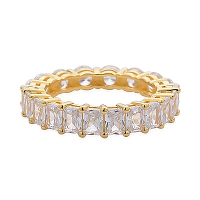 Lustro Stella Made with the Finest CZ Half Baguette Half Oval Eternity Band Ring in 14K YG Over Sterling Silver (Size 6.0) 5.75 ctw