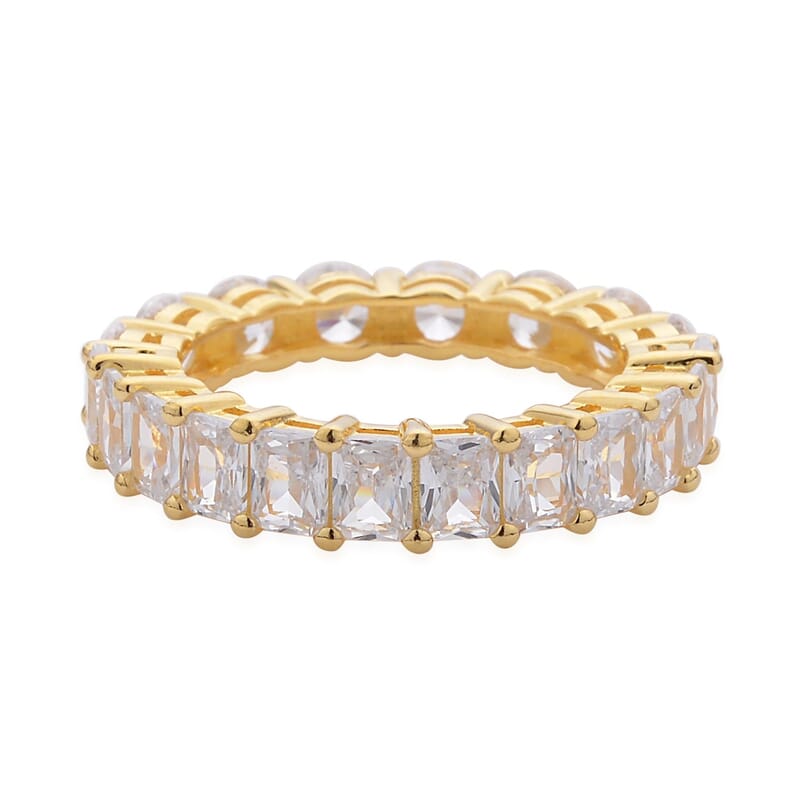 Lustro Stella Made with the Finest CZ Half Baguette Half Oval Eternity Band Ring in 14K YG Over Sterling Silver (Size 6.0) 5.75 ctw