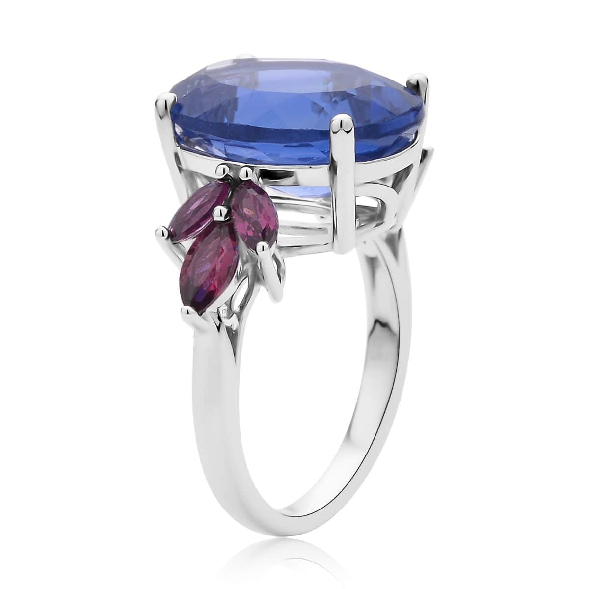 Color Change Fluorite and Orissa Rhodolite Garnet Ring in Rhodium Over Sterling Silver (Size 6.0) 12.25 ctw image number 3
